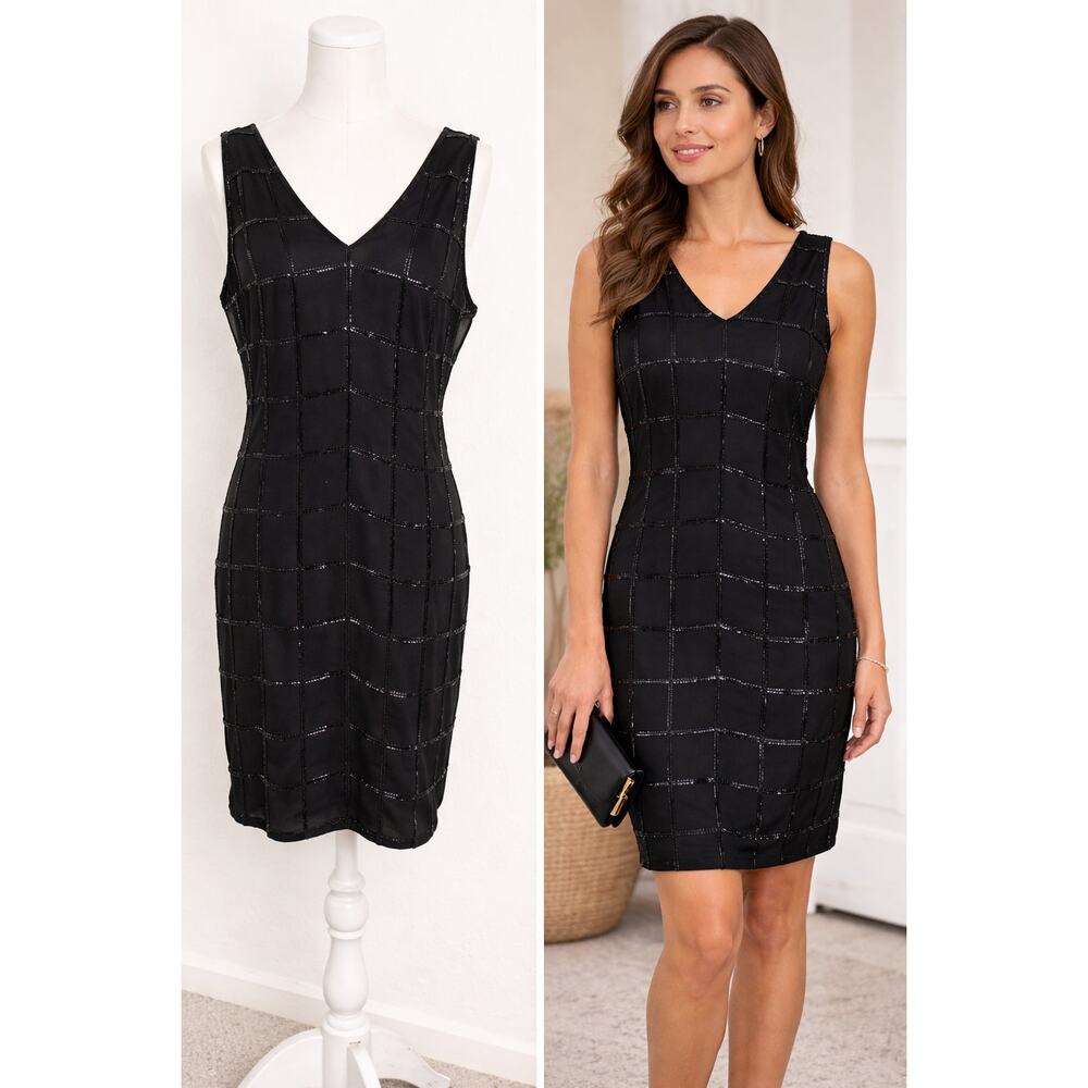 Laurence Kazar Vintage Black Beaded Cocktail Dress
